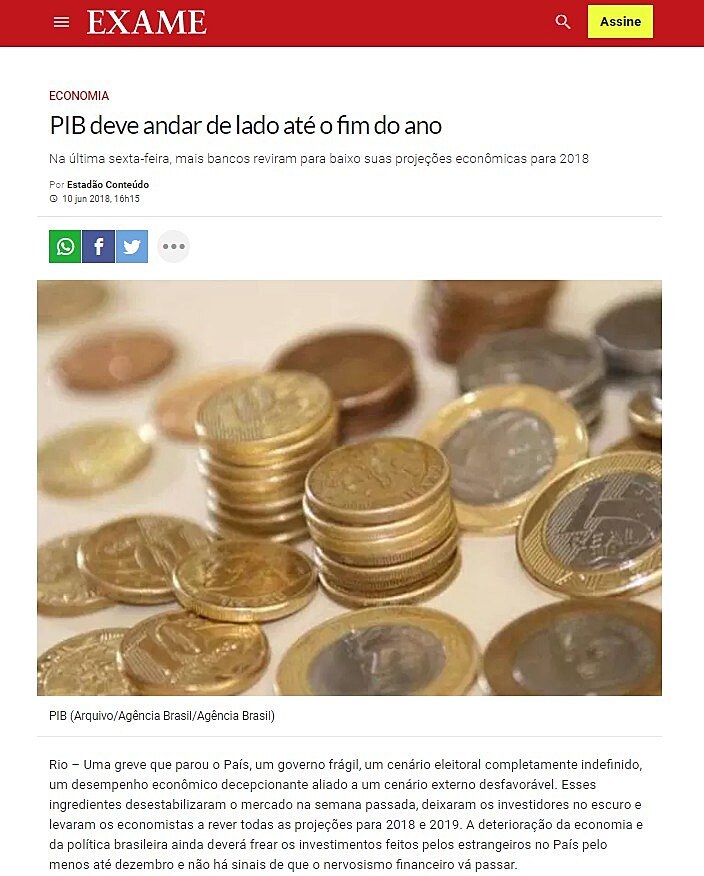 PIB deve andar de lado at o fim do ano